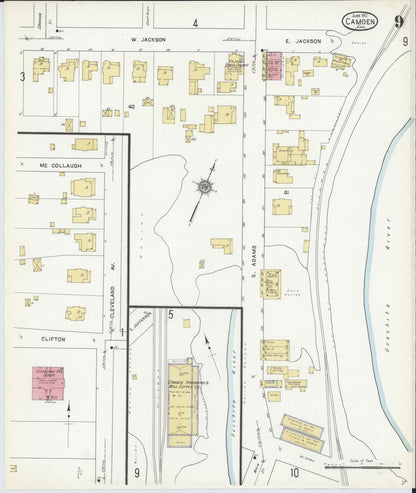 Sanborn Fire Insurance Map from Camden, Ouachita County, Arkansas (1912), Sheet #0009 - Complete Map Set gallery image, historic Sanborn map, vintage wall art, Arkansas Arkansas