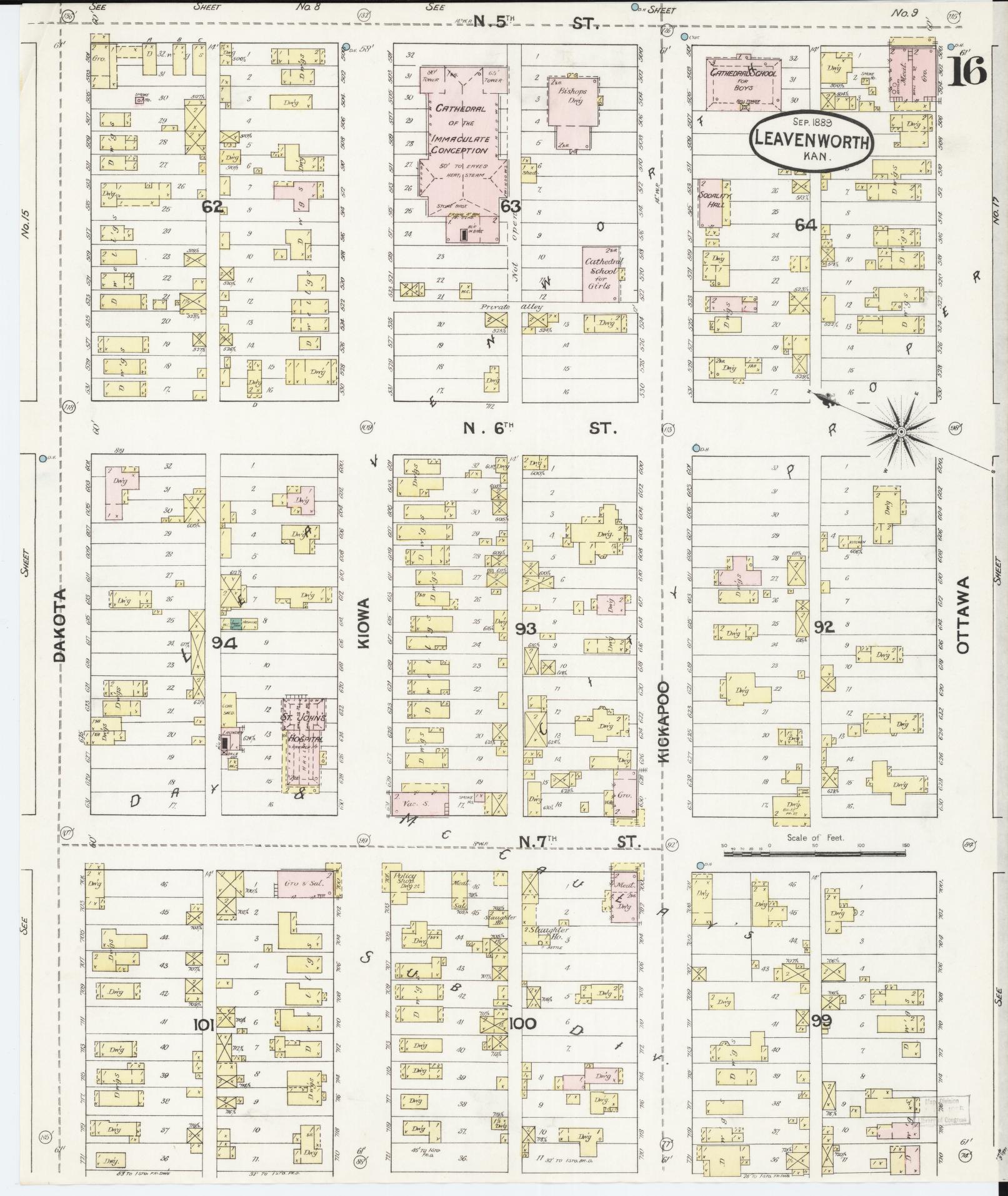 Sanborn Fire Insurance Map from Leavenworth, Leavenworth County, Kansas (1889), Sheet #0017 - Historic Sanborn Fire Insurance Map Print, vintage old map wall art, antique decor, genealogy gift, Kansas Kansas map