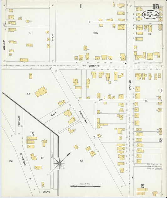Sanborn Fire Insurance Map from Meadville, Crawford County, Pennsylvania (1901), Sheet #0015 - Historic Sanborn Fire Insurance Map Print, vintage old map wall art, antique decor, genealogy gift, Pennsylvania Pennsylvania map