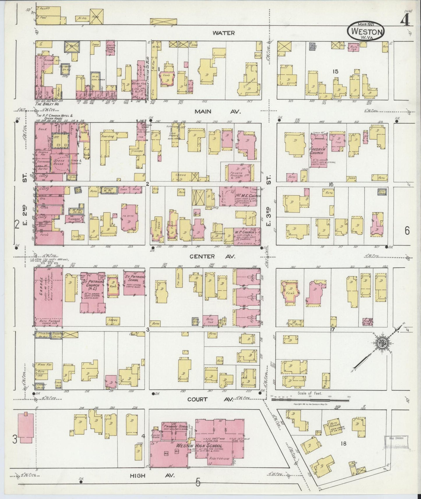 Sanborn Fire Insurance Map from Weston, Lewis County, West Virginia (1921), Sheet #0004 - Complete Map Set gallery image, historic Sanborn map, vintage wall art, West Virginia West Virginia