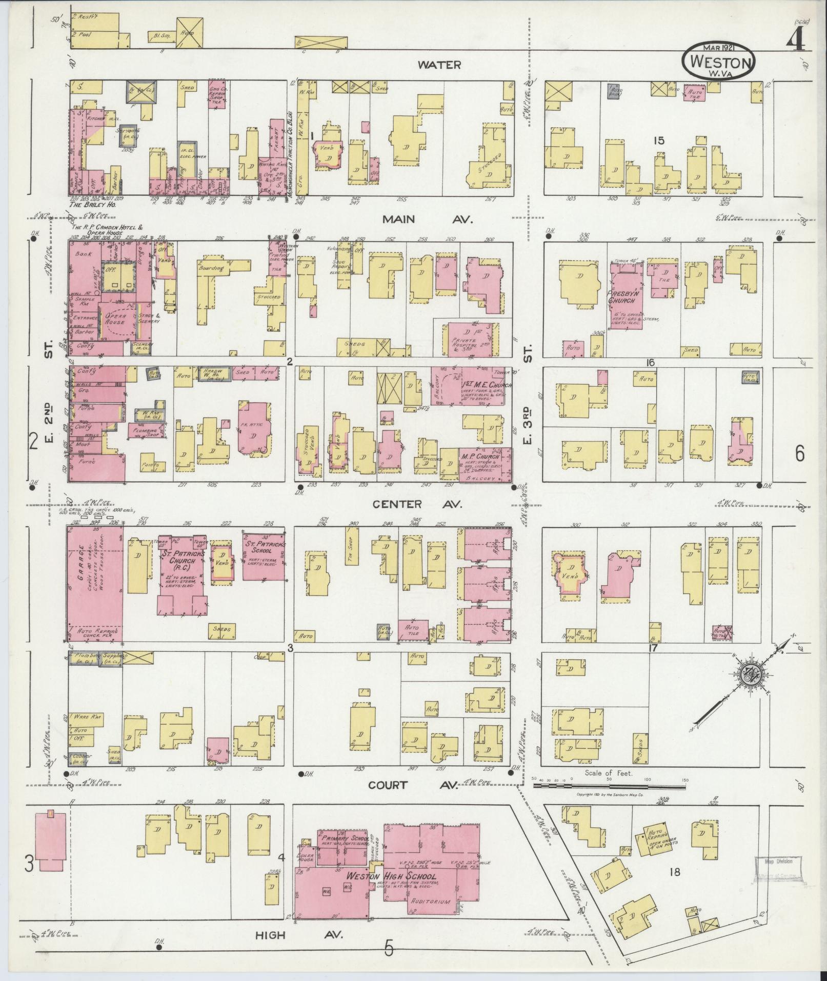 Sanborn Fire Insurance Map from Weston, Lewis County, West Virginia (1921), Sheet #0004 - Complete Map Set gallery image, historic Sanborn map, vintage wall art, West Virginia West Virginia