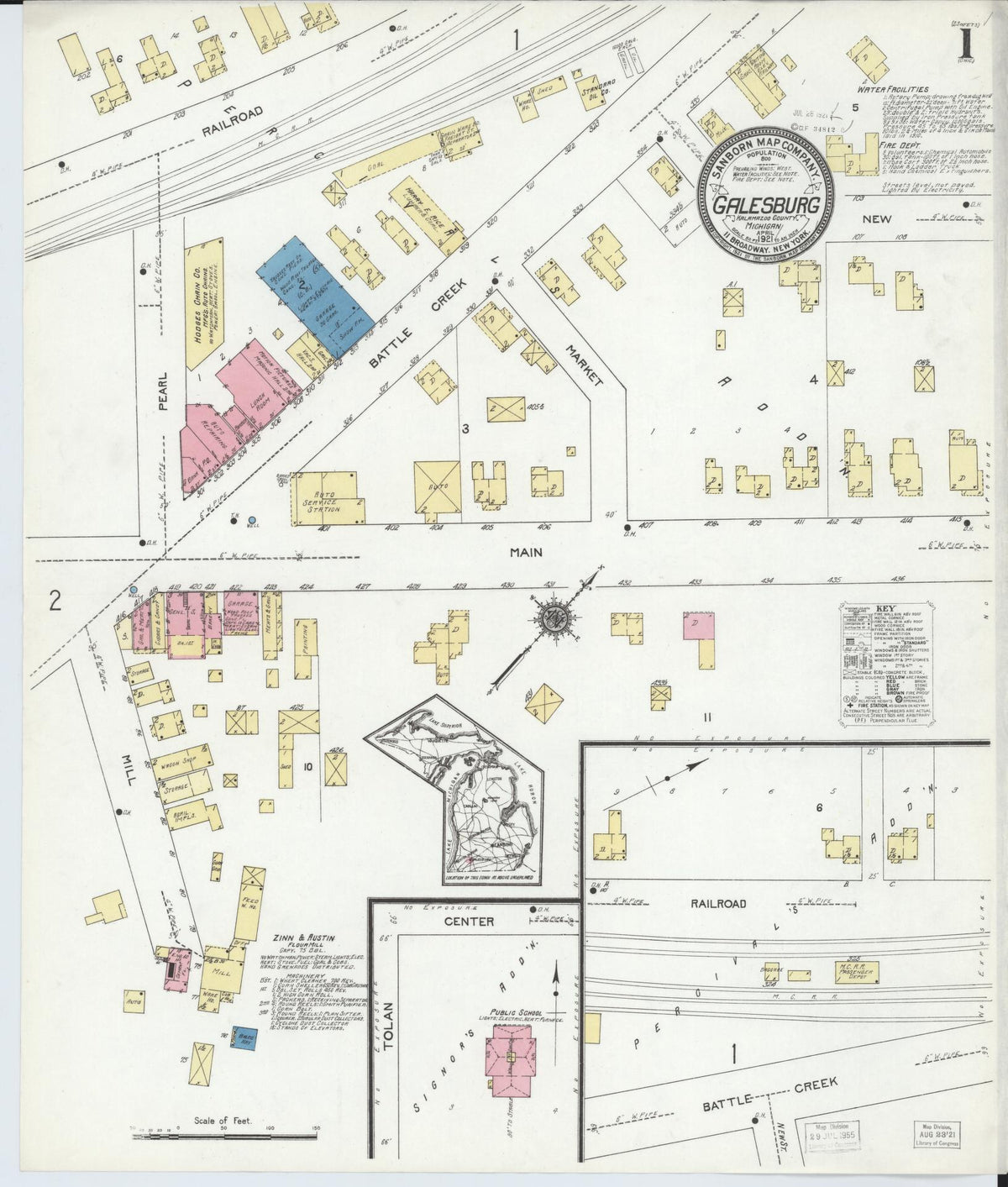 Sanborn Fire Insurance Map from Galesburg, Kalamazoo County, Michigan (1921), Sheet #0001 - Historic Sanborn Fire Insurance Map Print, vintage old map wall art, antique decor, genealogy gift, Michigan Michigan map