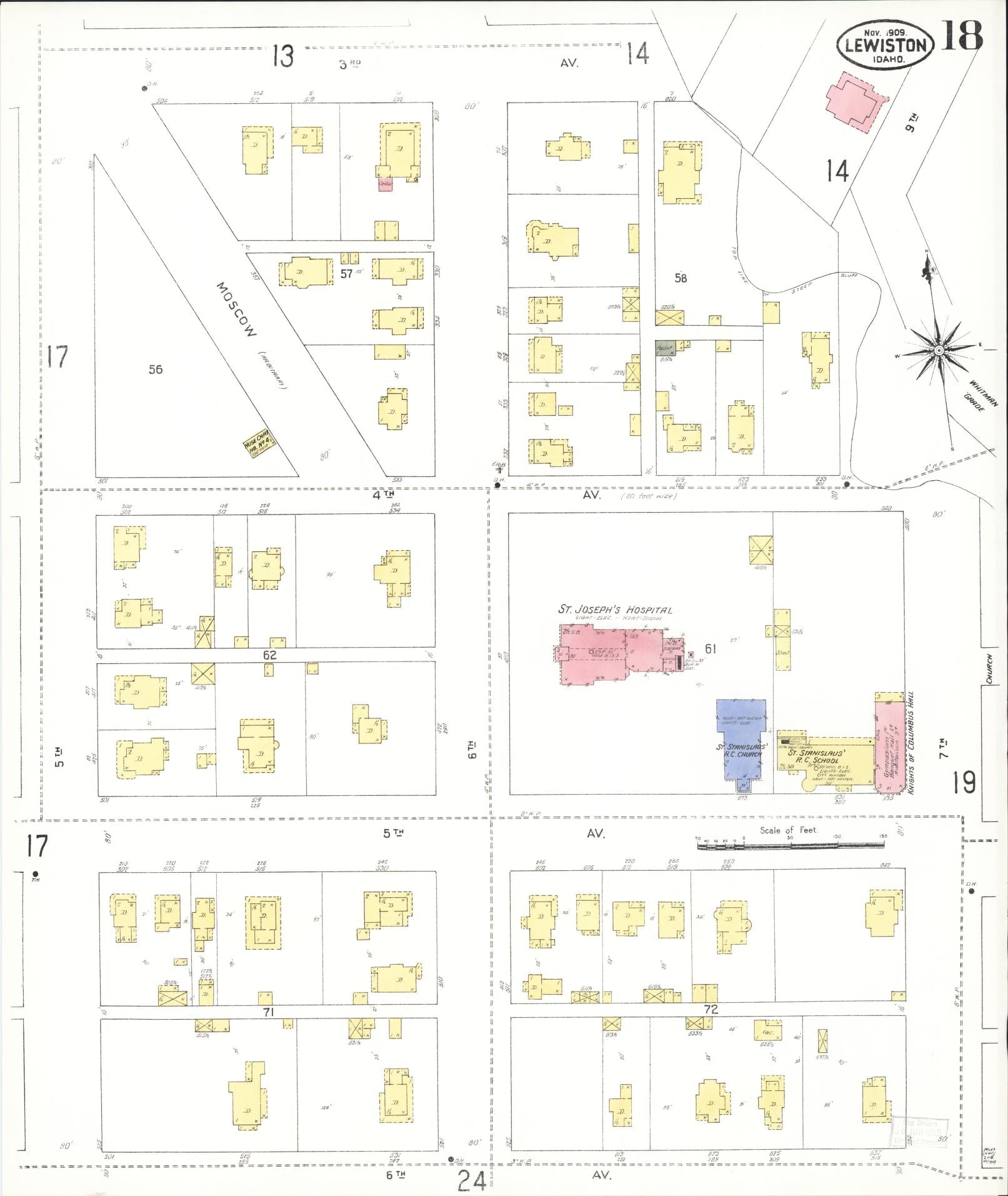 Sanborn Fire Insurance Map from Lewiston, Nez Perce County, Idaho (1909), Sheet #0018 - Complete Map Set gallery image, historic Sanborn map, vintage wall art, Idaho Idaho