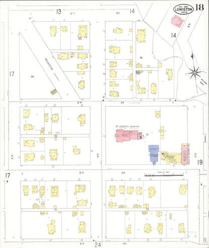 Sanborn Fire Insurance Map from Lewiston, Nez Perce County, Idaho (1909), Sheet #0018 - Complete Map Set gallery image, historic Sanborn map, vintage wall art, Idaho Idaho