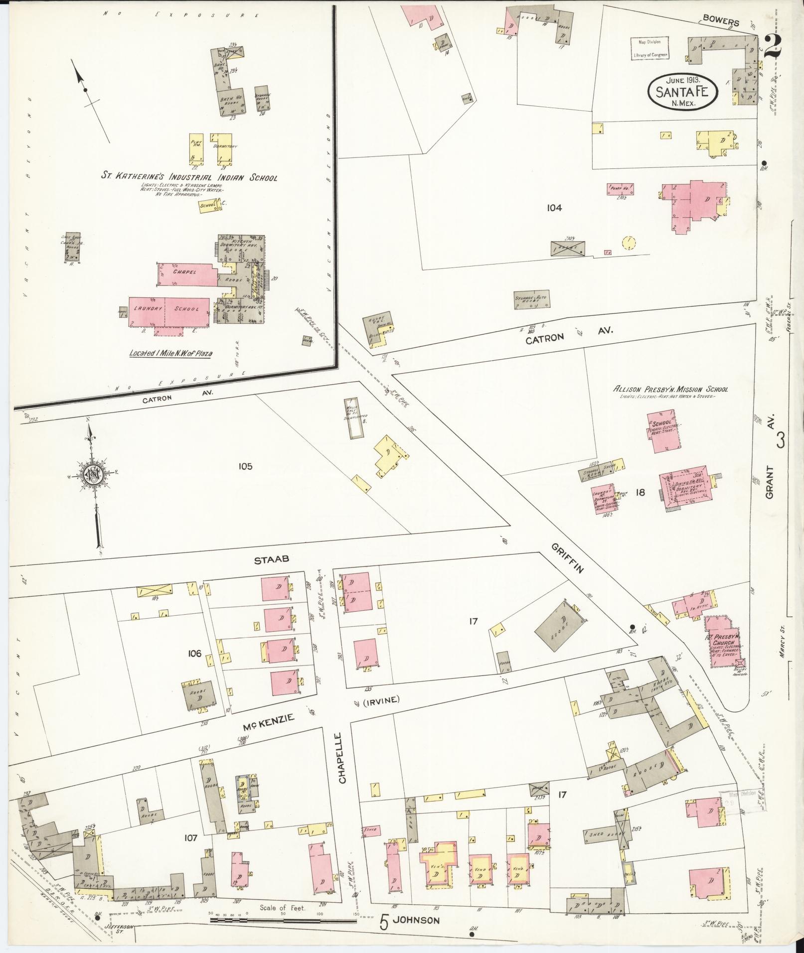 Sanborn Fire Insurance Map from Santa Fe, Santa Fe County, New Mexico (1913), Sheet #0002 - Complete Map Set gallery image, historic Sanborn map, vintage wall art, New Mexico New Mexico