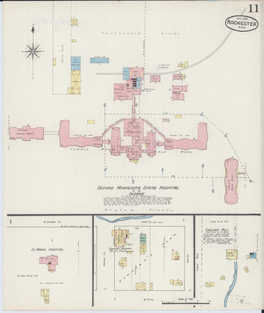 Sanborn Fire Insurance Map from Rochester, Olmsted County, Minnesota (1890), Sheet #0011 - Historic Sanborn Fire Insurance Map Print, vintage old map wall art, antique decor, genealogy gift, Minnesota Minnesota map