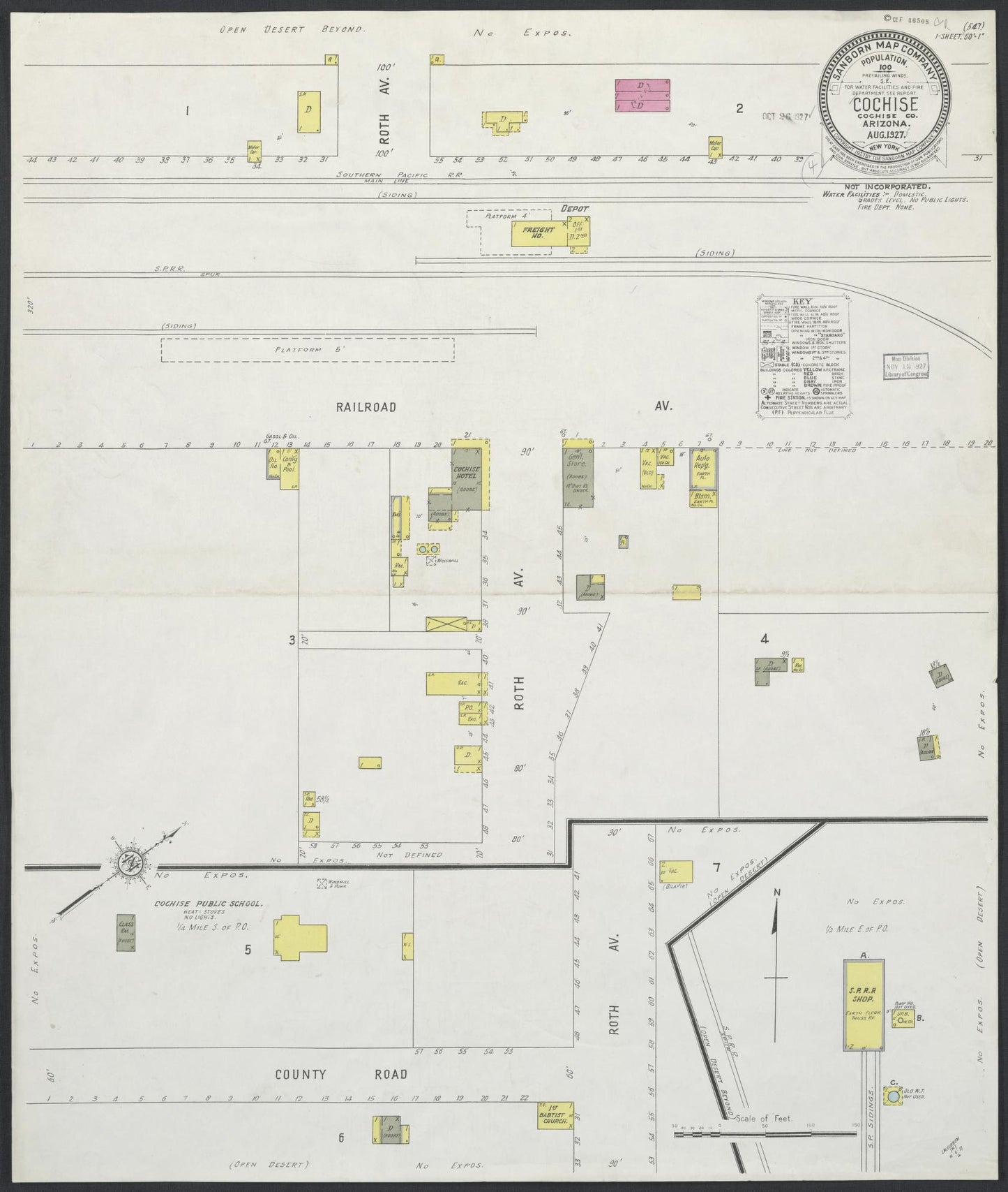 Sanborn Fire Insurance Map from Cochise, Cochise County, Arizona (1927), Sheet #0001 - Historic Sanborn Fire Insurance Map Print, vintage old map wall art, antique decor, genealogy gift, Arizona Arizona map