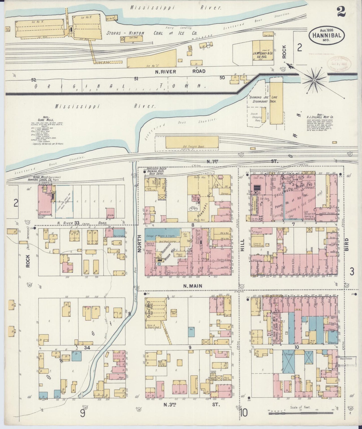 Sanborn Fire Insurance Map from Hannibal, Marion County, Missouri (1899), Sheet #0002 - Historic Sanborn Fire Insurance Map Print, vintage old map wall art, antique decor, genealogy gift, Missouri Missouri map