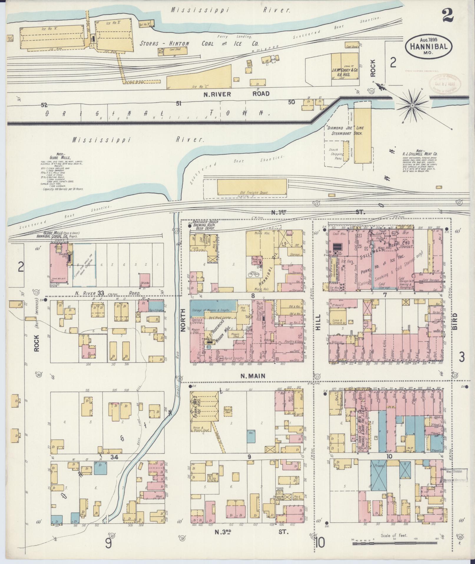 Sanborn Fire Insurance Map from Hannibal, Marion County, Missouri (1899), Sheet #0002 - Historic Sanborn Fire Insurance Map Print, vintage old map wall art, antique decor, genealogy gift, Missouri Missouri map