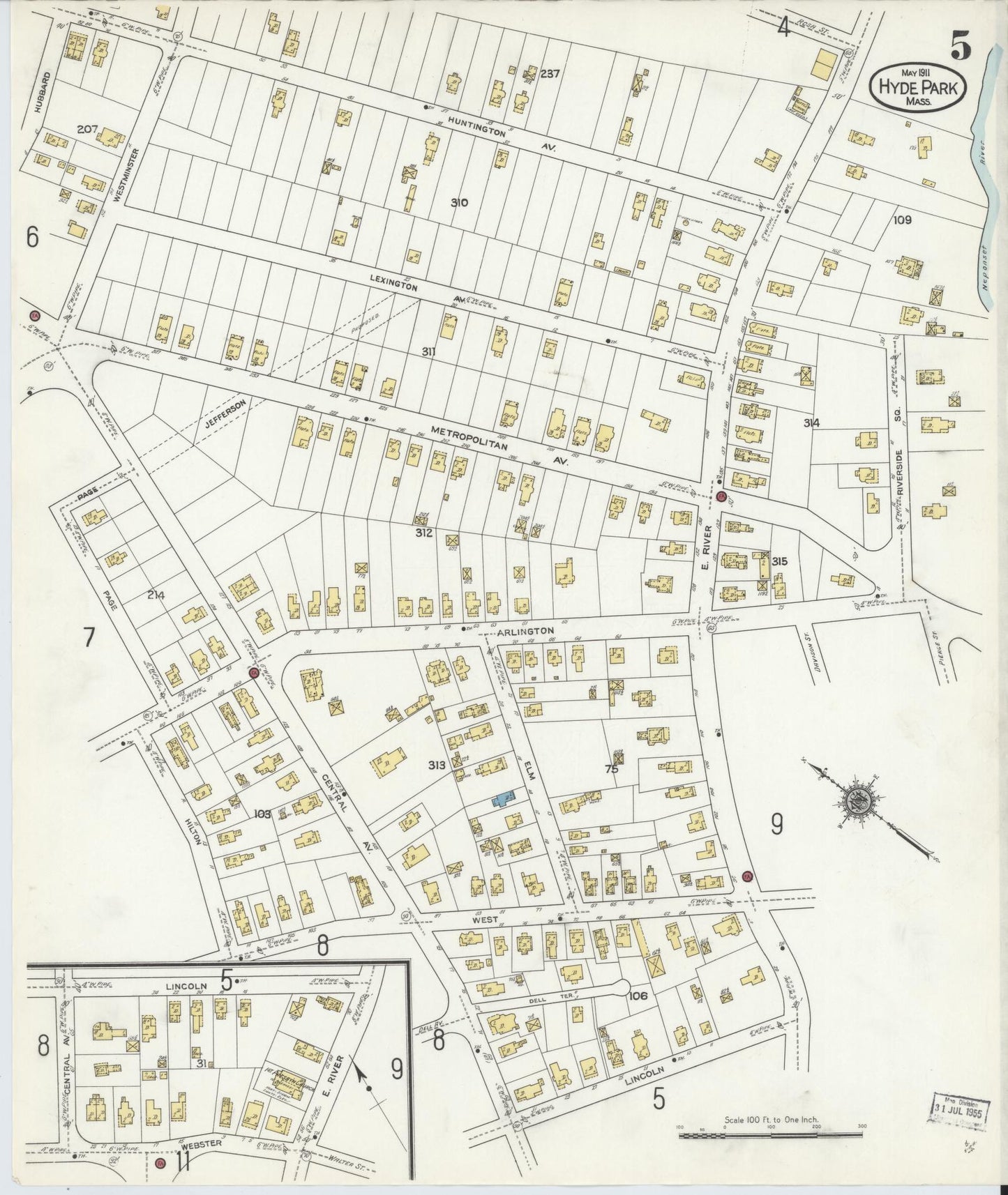 Sanborn Fire Insurance Map from Hyde Park, Norfolk County, Massachusetts (1911), Sheet #0005 - Complete Map Set gallery image, historic Sanborn map, vintage wall art, Massachusetts Massachusetts