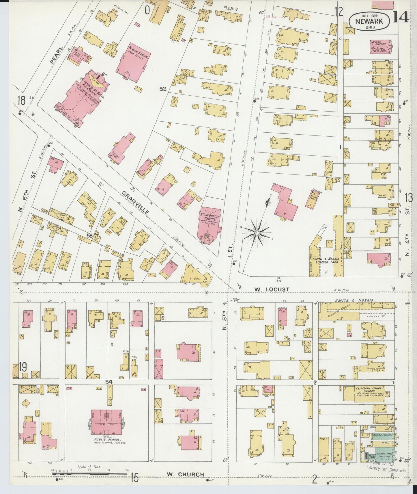 Sanborn Fire Insurance Map from Newark, Licking County, Ohio (1899), Sheet #0014 - Complete Map Set gallery image, historic Sanborn map, vintage wall art, Ohio Ohio