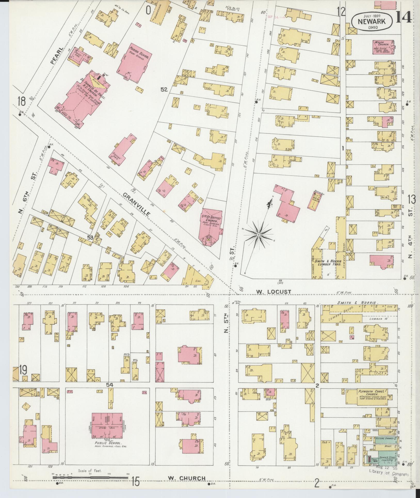 Sanborn Fire Insurance Map from Newark, Licking County, Ohio (1899), Sheet #0014 - Complete Map Set gallery image, historic Sanborn map, vintage wall art, Ohio Ohio