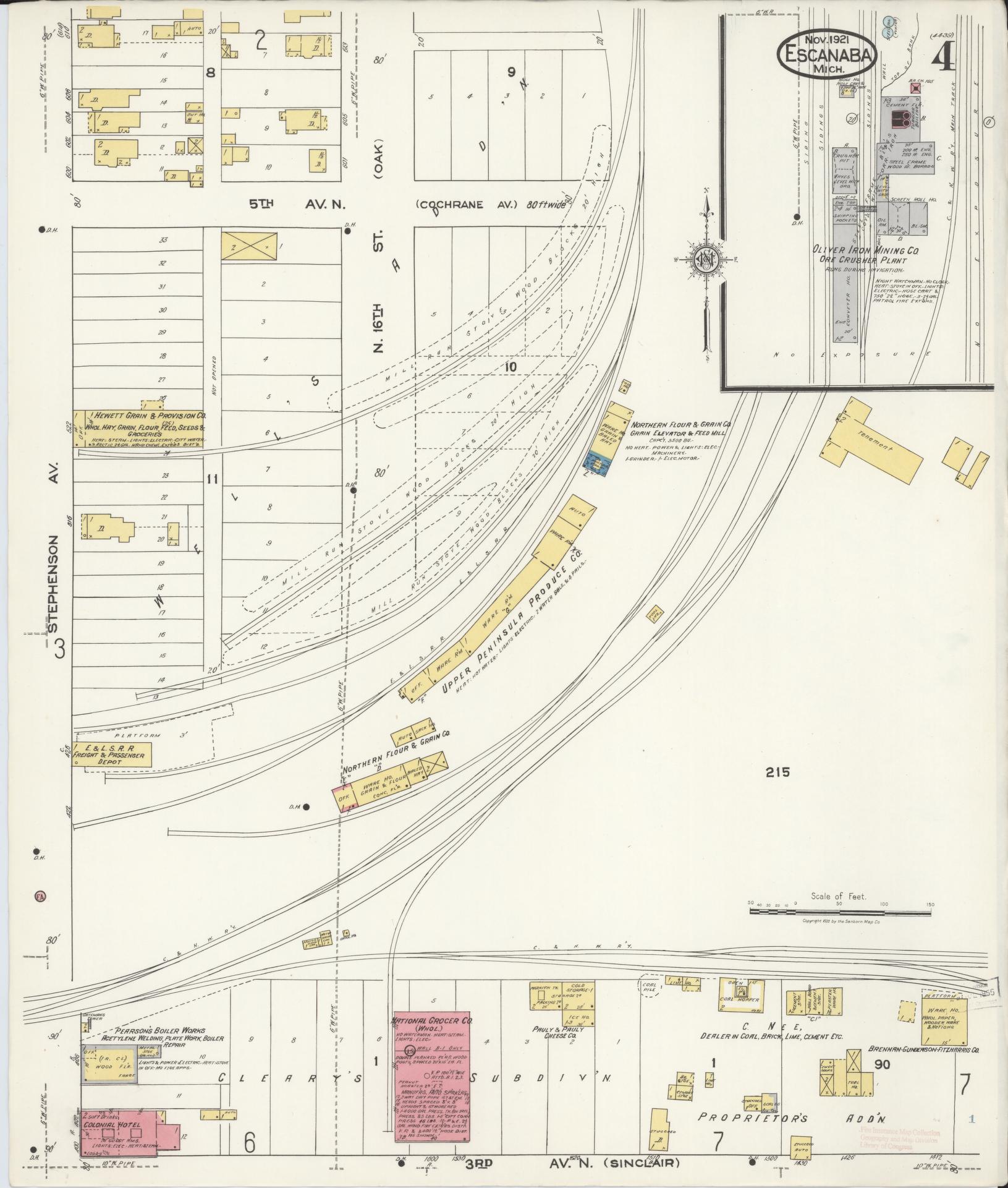 Sanborn Fire Insurance Map from Escanaba, Delta County, Michigan (1921), Sheet #0004 - Historic Sanborn Fire Insurance Map Print, vintage old map wall art, antique decor, genealogy gift, Michigan Michigan map