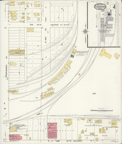 Sanborn Fire Insurance Map from Escanaba, Delta County, Michigan (1921), Sheet #0004 - Historic Sanborn Fire Insurance Map Print, vintage old map wall art, antique decor, genealogy gift, Michigan Michigan map