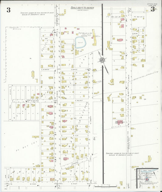 Sanborn Fire Insurance Map from Attica, Seneca County, Ohio (1938), Sheet #0003 - Historic Sanborn Fire Insurance Map Print, vintage old map wall art, antique decor, genealogy gift, Ohio Ohio map
