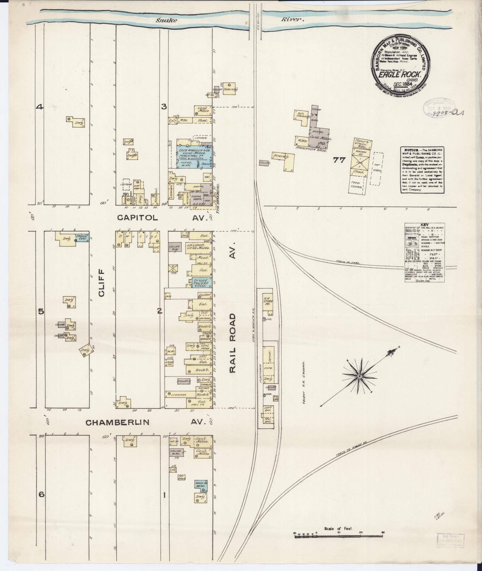 Sanborn Fire Insurance Map from Eagle Rock, Bingham County, Idaho (1884), Sheet #0001 - Historic Sanborn Fire Insurance Map Print, vintage old map wall art, antique decor, genealogy gift, Idaho Idaho map