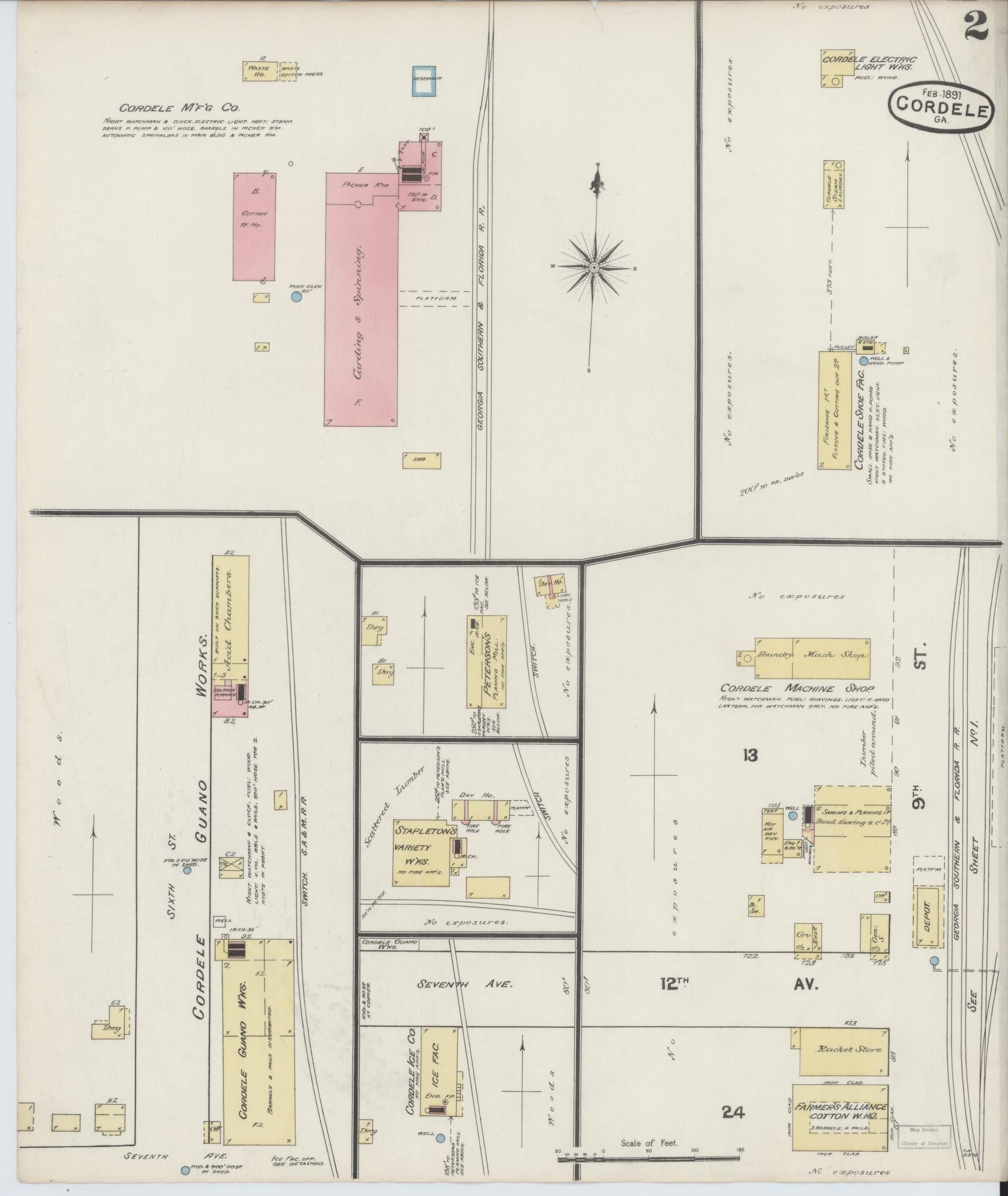 Sanborn Fire Insurance Map from Cordele, Crisp County, Georgia (1891), Sheet #0002 - Historic Sanborn Fire Insurance Map Print, vintage old map wall art, antique decor, genealogy gift, Georgia Georgia map