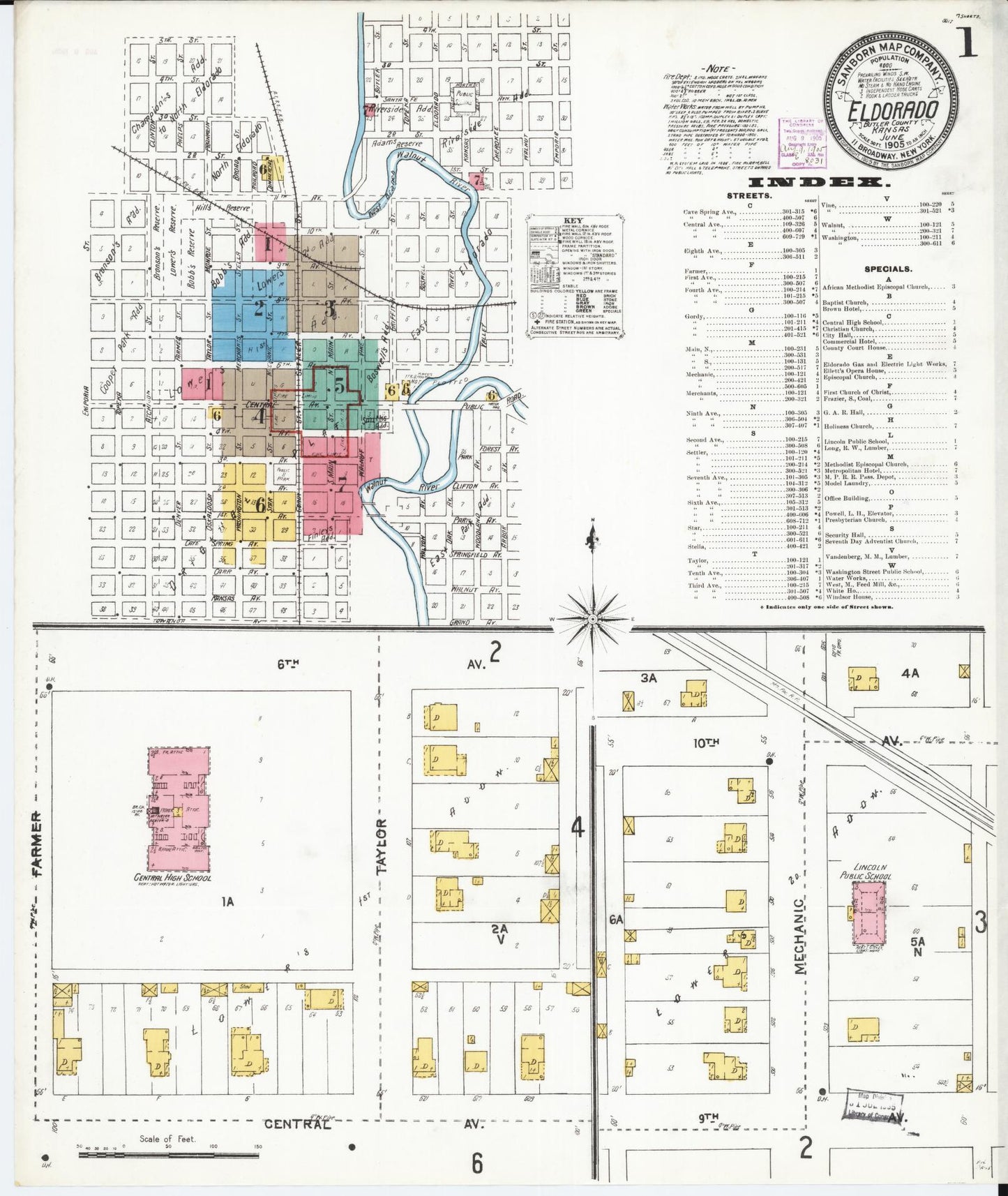 Sanborn Fire Insurance Map from El Dorado, Butler County, Kansas (1905), Sheet #0001 - Complete Map Set gallery image, historic Sanborn map, vintage wall art, Kansas Kansas