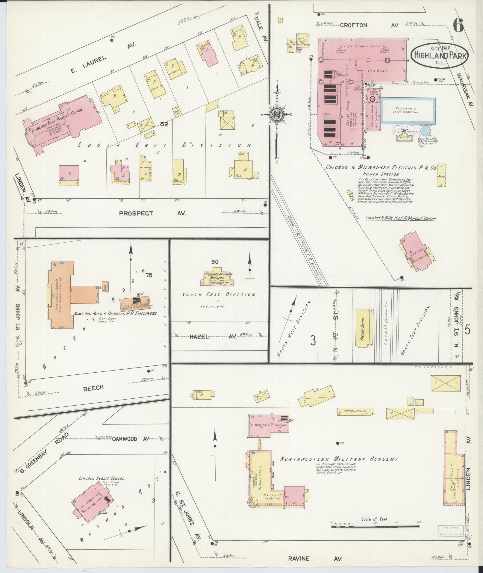 Sanborn Fire Insurance Map from Highland Park, Lake County, Illinois (1912), Sheet #0006 - Complete Map Set gallery image, historic Sanborn map, vintage wall art, Illinois Illinois