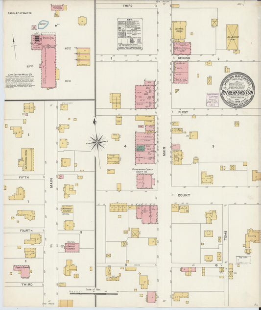Sanborn Fire Insurance Map from Rutherfordton, Rutherford County, North Carolina (1904), Sheet #0001 - Historic Sanborn Fire Insurance Map Print, vintage old map wall art, antique decor, genealogy gift, North Carolina North Carolina map