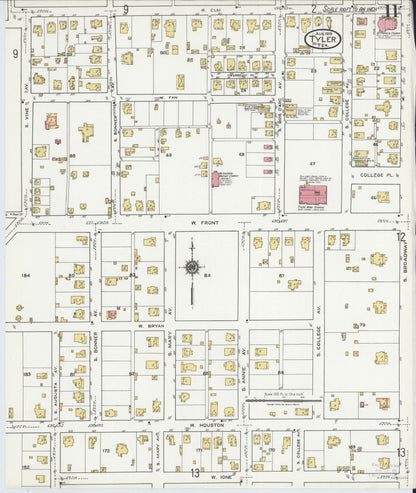 Sanborn Fire Insurance Map from Tyler, Smith County, Texas (1919), Sheet #0011 - Historic Sanborn Fire Insurance Map Print, vintage old map wall art, antique decor, genealogy gift, Texas Texas map