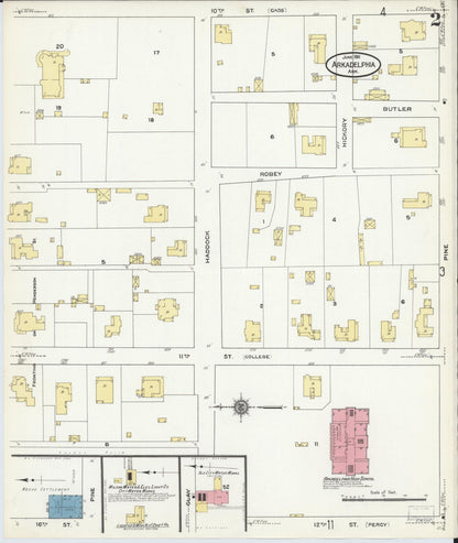 Sanborn Fire Insurance Map from Arkadelphia, Clark County, Arkansas (1911), Sheet #0002 - Complete Map Set gallery image, historic Sanborn map, vintage wall art, Arkansas Arkansas