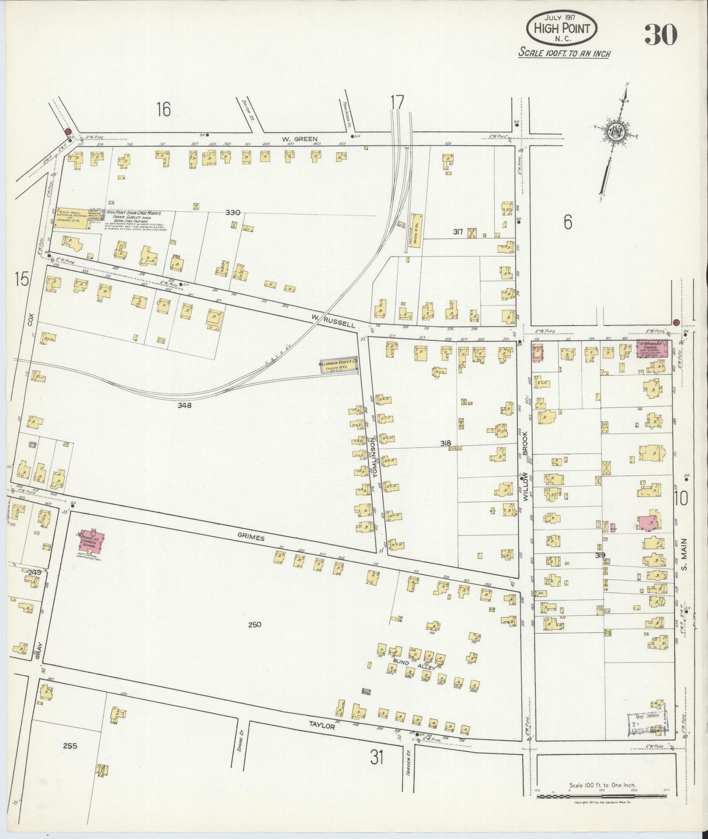 Sanborn Fire Insurance Map from High Point, Guilford County, North Carolina (1917), Sheet #0030 - Complete Map Set gallery image, historic Sanborn map, vintage wall art, North Carolina North Carolina