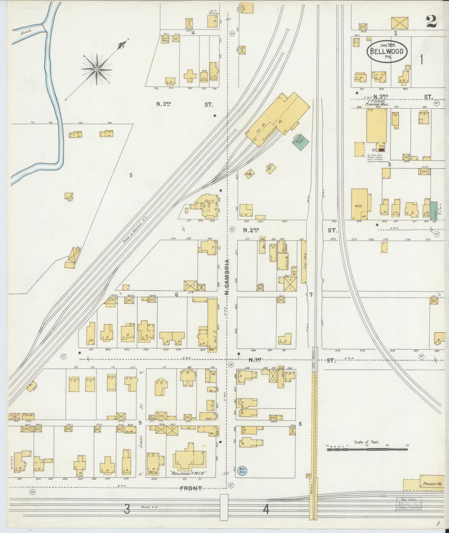 Sanborn Fire Insurance Map from Bellwood, Blair County, Pennsylvania (1899), Sheet #0002 - Historic Sanborn Fire Insurance Map Print, vintage old map wall art, antique decor, genealogy gift, Pennsylvania Pennsylvania map