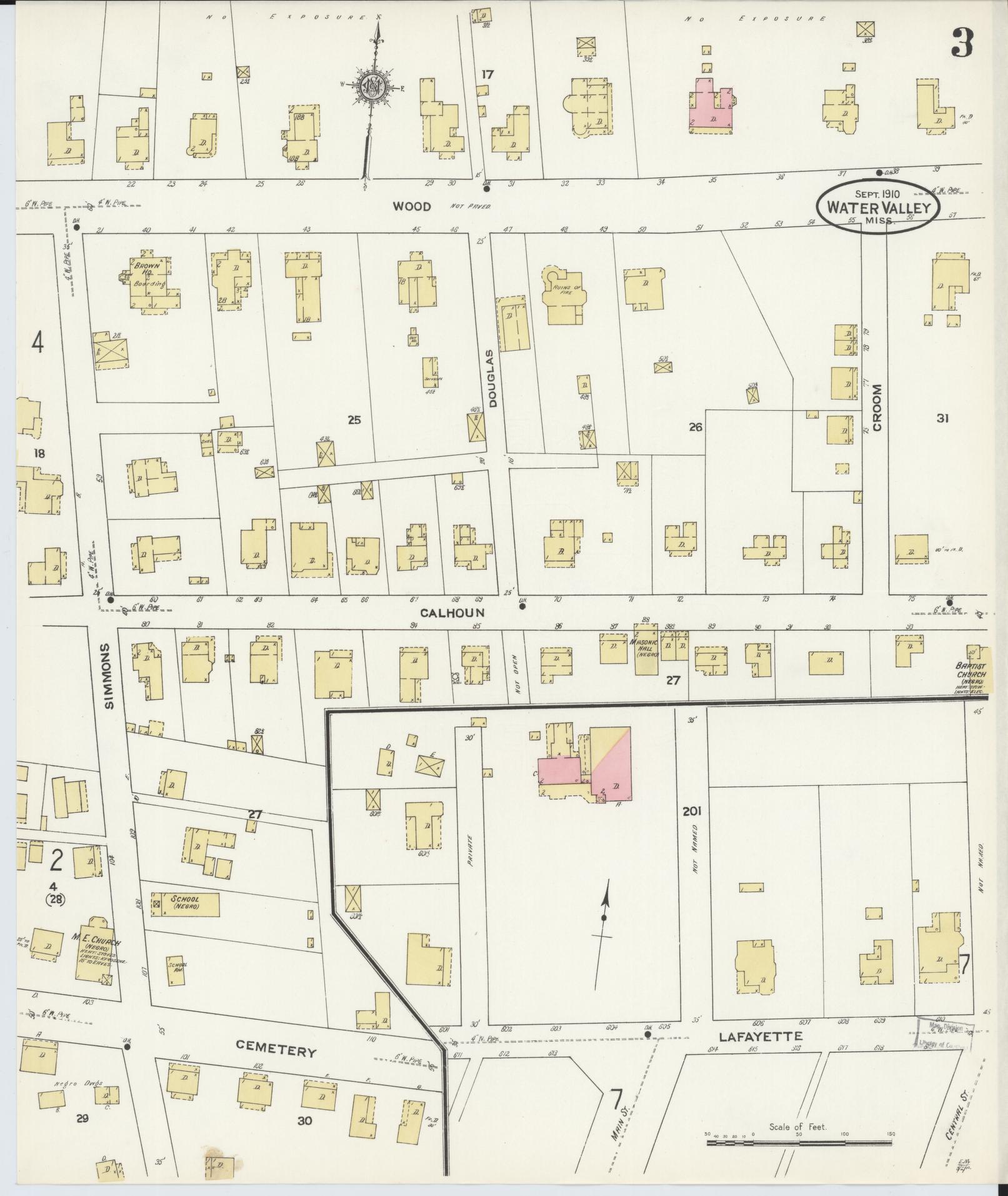 Sanborn Fire Insurance Map from Water Valley, Yalobusha County, Mississippi (1910), Sheet #0003 - Complete Map Set gallery image, historic Sanborn map, vintage wall art, Mississippi Mississippi