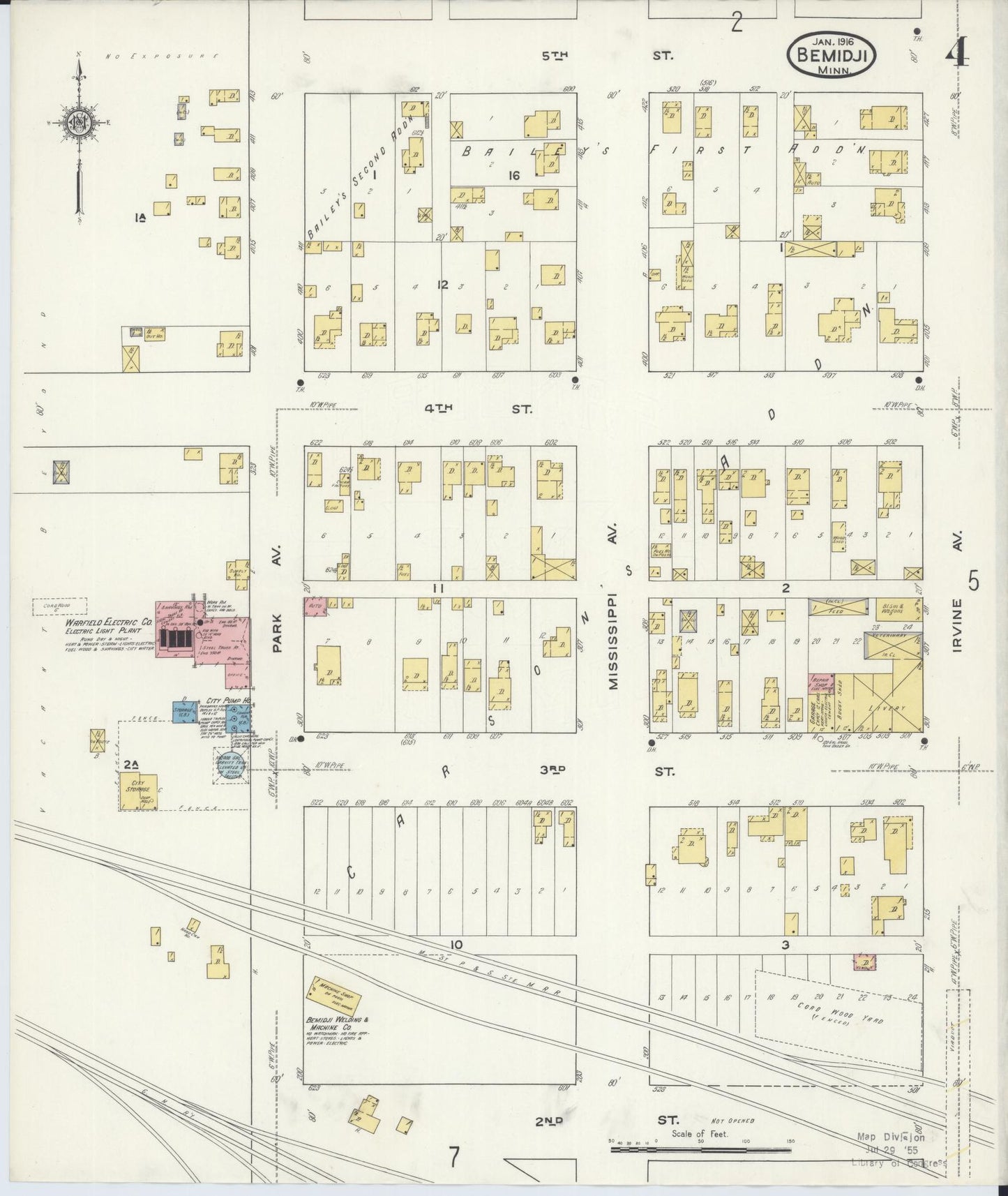 Sanborn Fire Insurance Map from Bemidji, Beltrami County, Minnesota (1916), Sheet #0004 - Historic Sanborn Fire Insurance Map Print, vintage old map wall art, antique decor, genealogy gift, Minnesota Minnesota map
