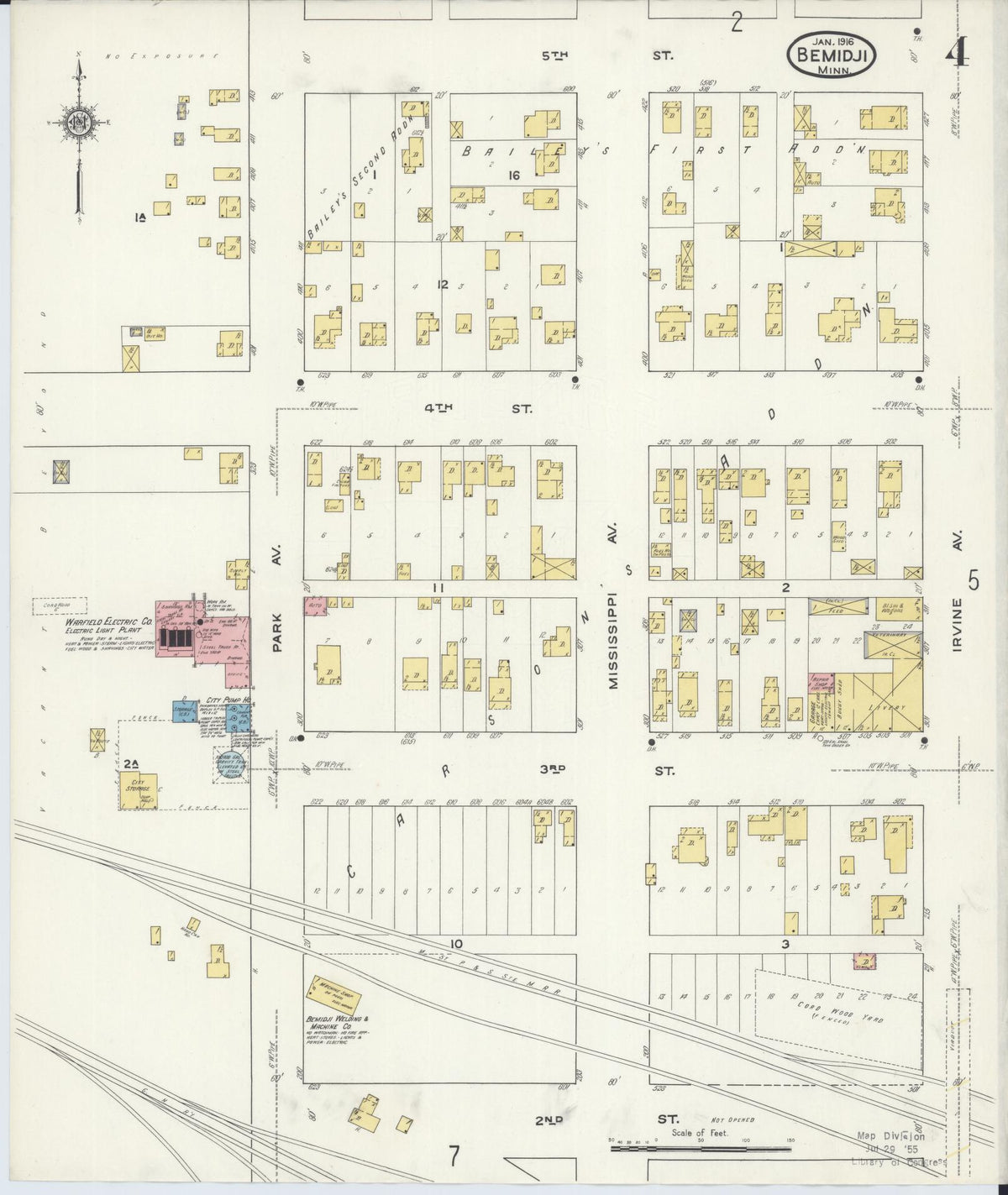 Sanborn Fire Insurance Map from Bemidji, Beltrami County, Minnesota (1916), Sheet #0004 - Historic Sanborn Fire Insurance Map Print, vintage old map wall art, antique decor, genealogy gift, Minnesota Minnesota map