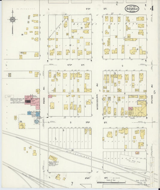 Sanborn Fire Insurance Map from Bemidji, Beltrami County, Minnesota (1916), Sheet #0004 - Historic Sanborn Fire Insurance Map Print, vintage old map wall art, antique decor, genealogy gift, Minnesota Minnesota map