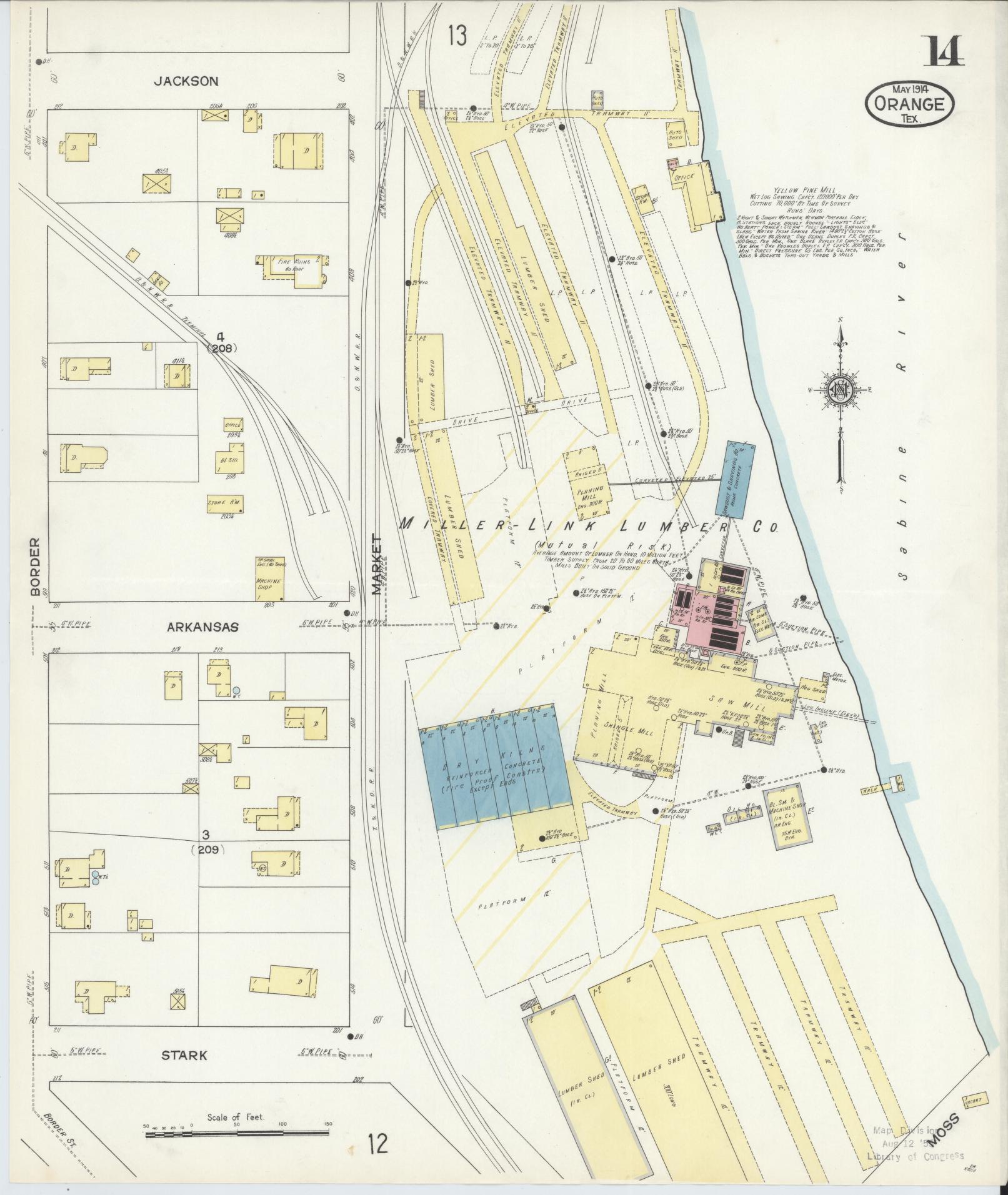 Sanborn Fire Insurance Map from Orange, Orange County, Texas (1914), Sheet #0014 - Complete Map Set gallery image, historic Sanborn map, vintage wall art, Texas Texas