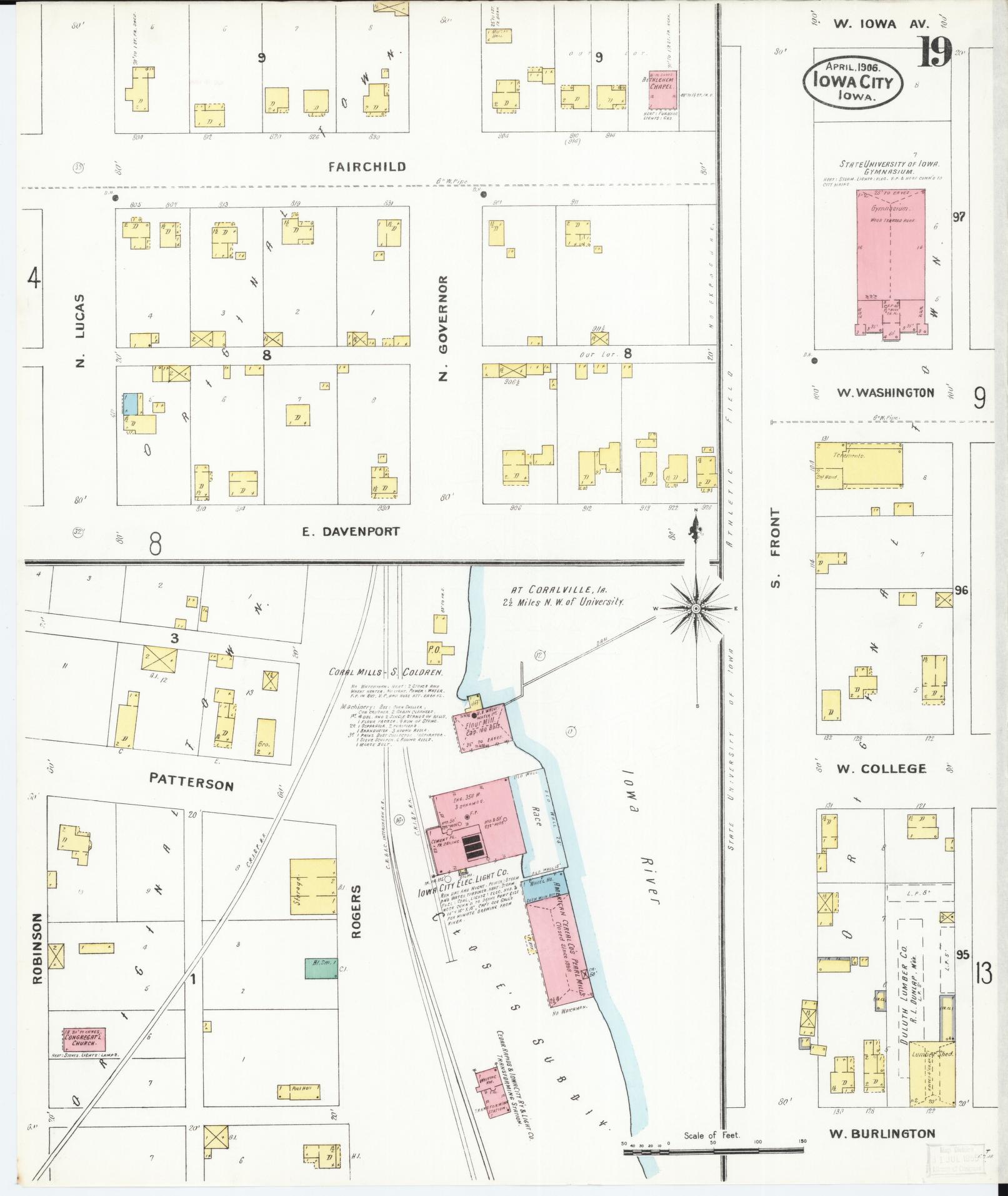 Sanborn Fire Insurance Map from Iowa City, Johnson County, Iowa (1906), Sheet #0019 - Historic Sanborn Fire Insurance Map Print, vintage old map wall art