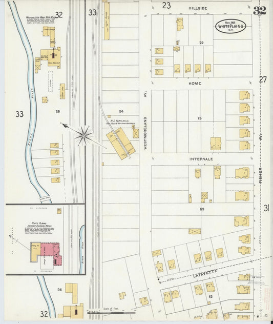 Sanborn Fire Insurance Map from White Plains, Westchester County, New York (1905), Sheet #0032 - Historic Sanborn Fire Insurance Map Print, vintage old map wall art, antique decor, genealogy gift, New York New York map