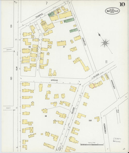 Sanborn Fire Insurance Map from Waterville, Kennebec County, Maine (1901), Sheet #0010 - Historic Sanborn Fire Insurance Map Print, vintage old map wall art, antique decor, genealogy gift, Maine Maine map