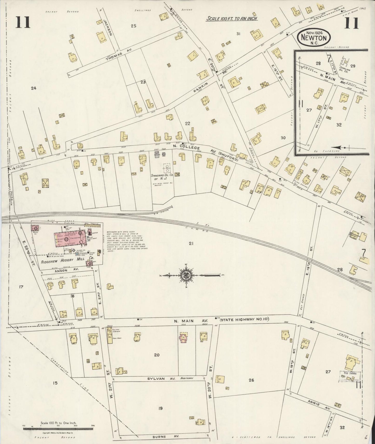 Sanborn Fire Insurance Map from Newton, Catawba County, North Carolina (1924), Sheet #0011 - Complete Map Set gallery image, historic Sanborn map, vintage wall art, North Carolina North Carolina