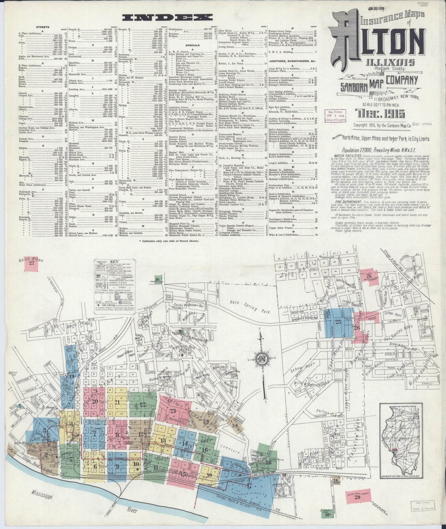 Sanborn Fire Insurance Map from Alton, Madison County, Illinois (1915), Sheet #0001 - Historic Sanborn Fire Insurance Map Print, vintage old map wall art, antique decor, genealogy gift, Illinois Illinois map