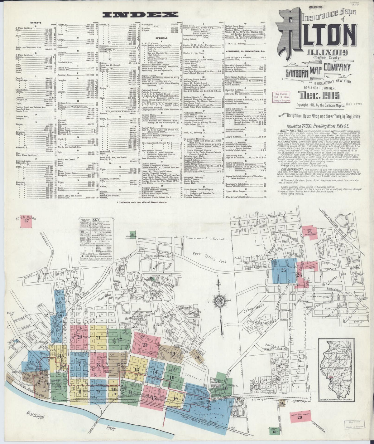 Sanborn Fire Insurance Map from Alton, Madison County, Illinois (1915), Sheet #0001 - Historic Sanborn Fire Insurance Map Print, vintage old map wall art, antique decor, genealogy gift, Illinois Illinois map