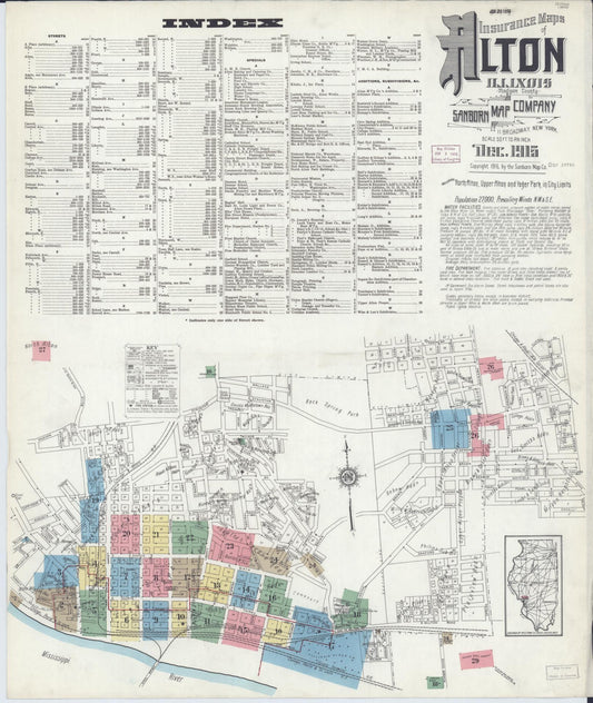 Sanborn Fire Insurance Map from Alton, Madison County, Illinois (1915), Sheet #0001 - Historic Sanborn Fire Insurance Map Print, vintage old map wall art, antique decor, genealogy gift, Illinois Illinois map