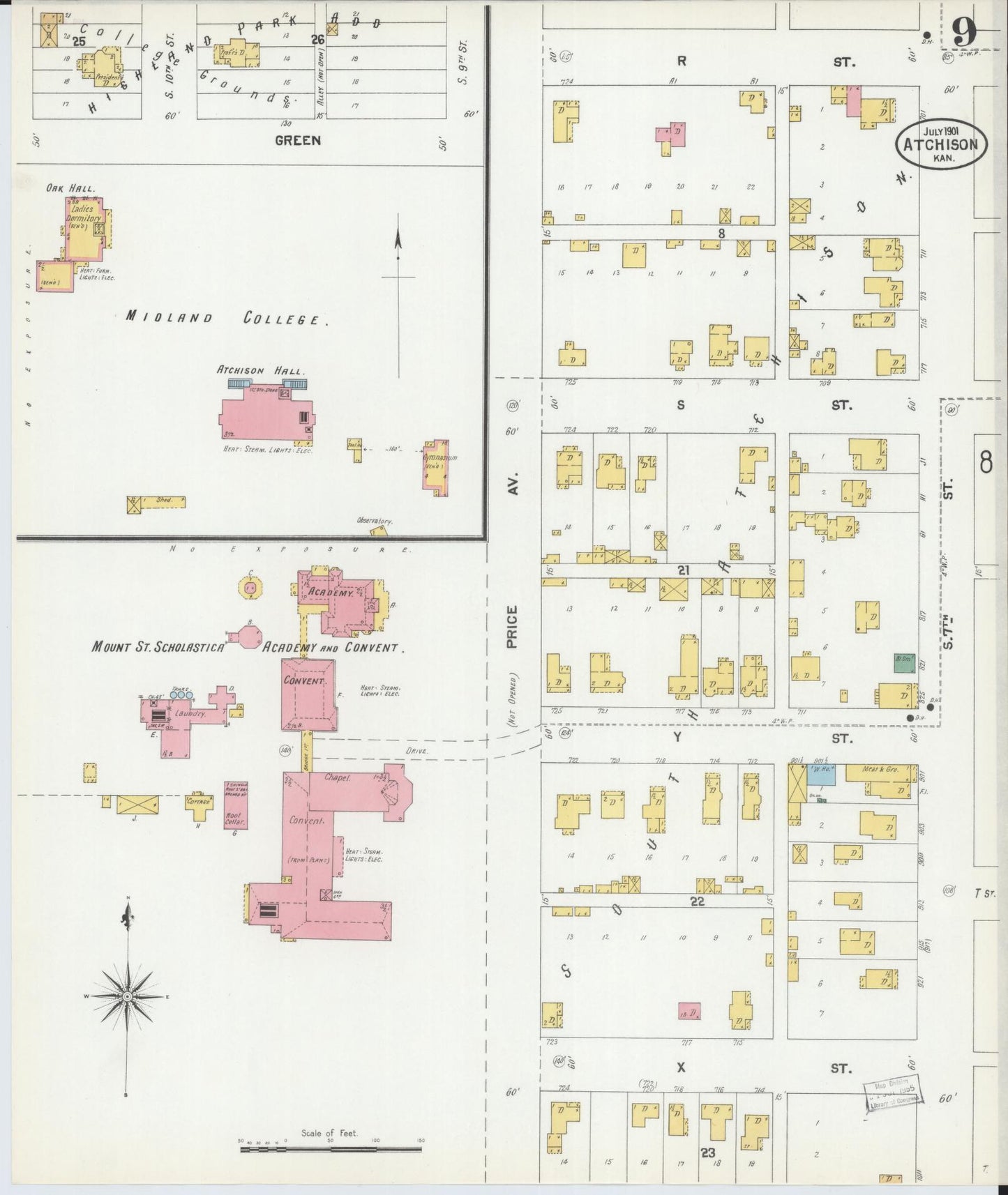 Sanborn Fire Insurance Map from Atchison, Atchison County, Kansas (1901), Sheet #0009 - Complete Map Set gallery image, historic Sanborn map, vintage wall art, Kansas Kansas