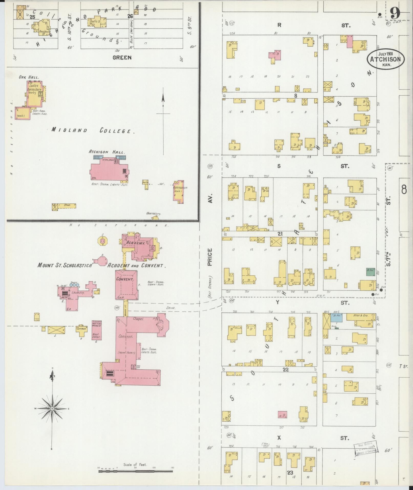 Sanborn Fire Insurance Map from Atchison, Atchison County, Kansas (1901), Sheet #0009 - Complete Map Set gallery image, historic Sanborn map, vintage wall art, Kansas Kansas