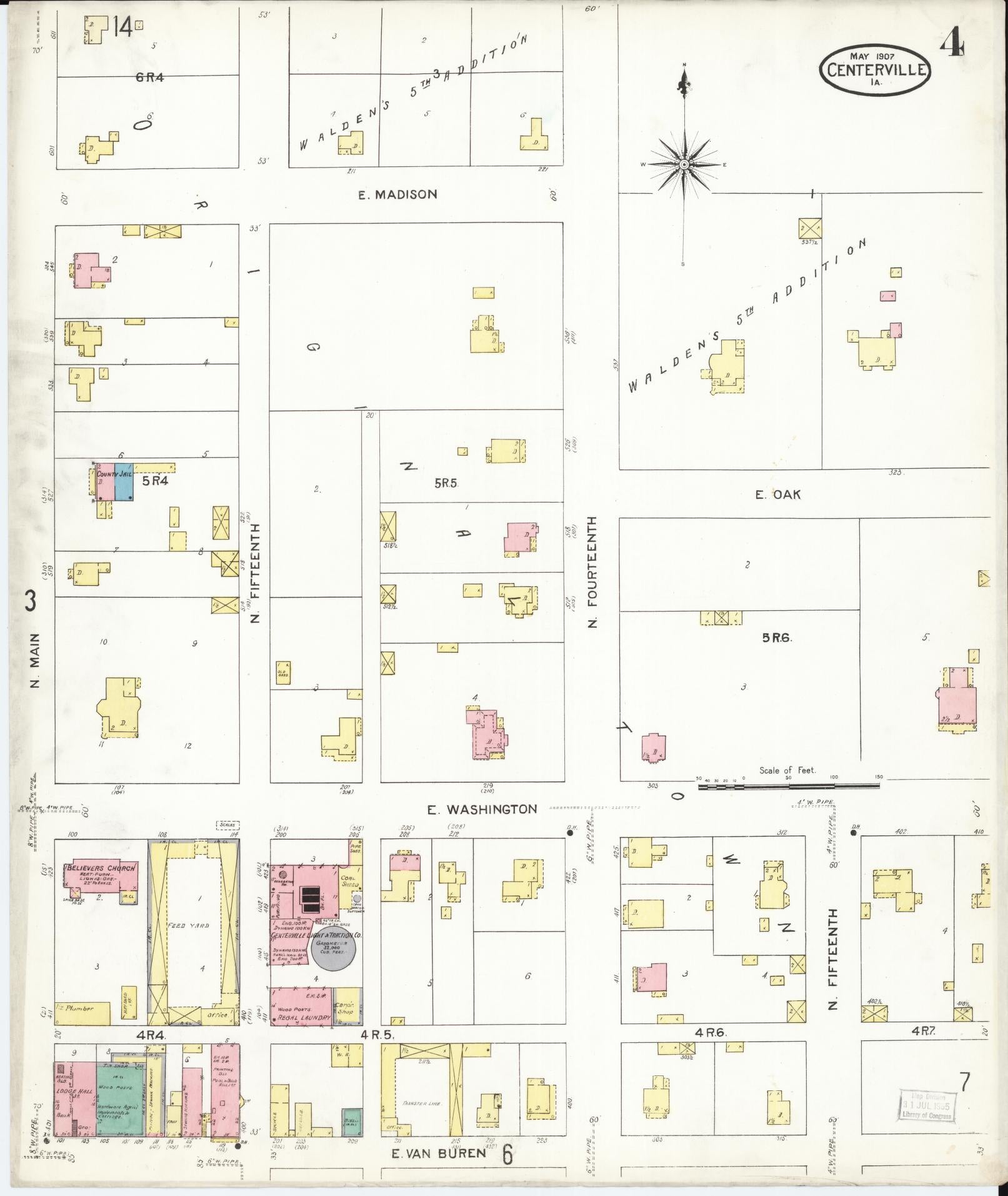 Sanborn Fire Insurance Map from Centerville, Appanoose County, Iowa (1907), Sheet #0004 - Historic Sanborn Fire Insurance Map Print, vintage old map wall art