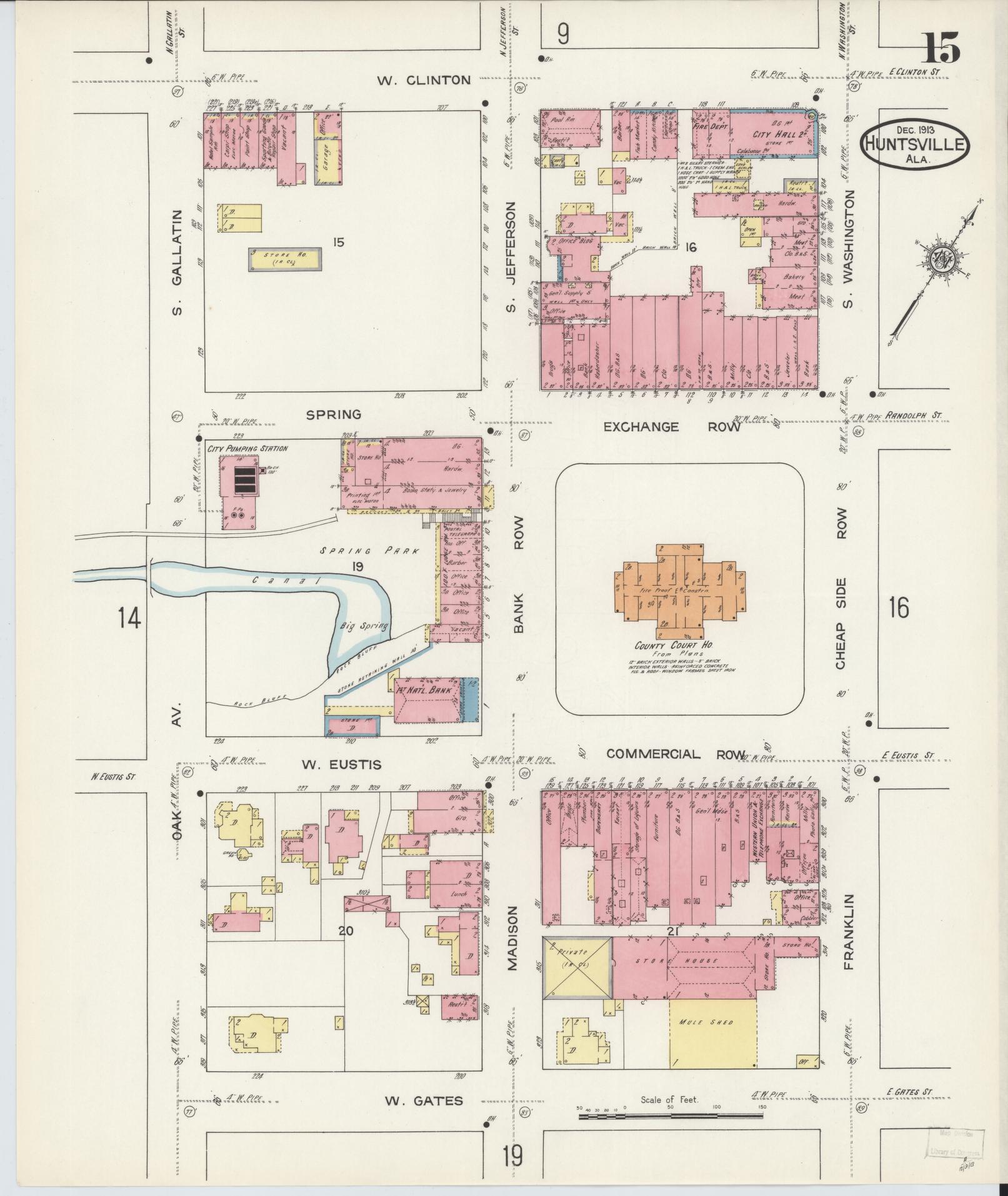 Sanborn Fire Insurance Map from Huntsville, Madison County, Alabama (1913), Sheet #0015 - Complete Map Set gallery image, historic Sanborn map, vintage wall art, Alabama Alabama