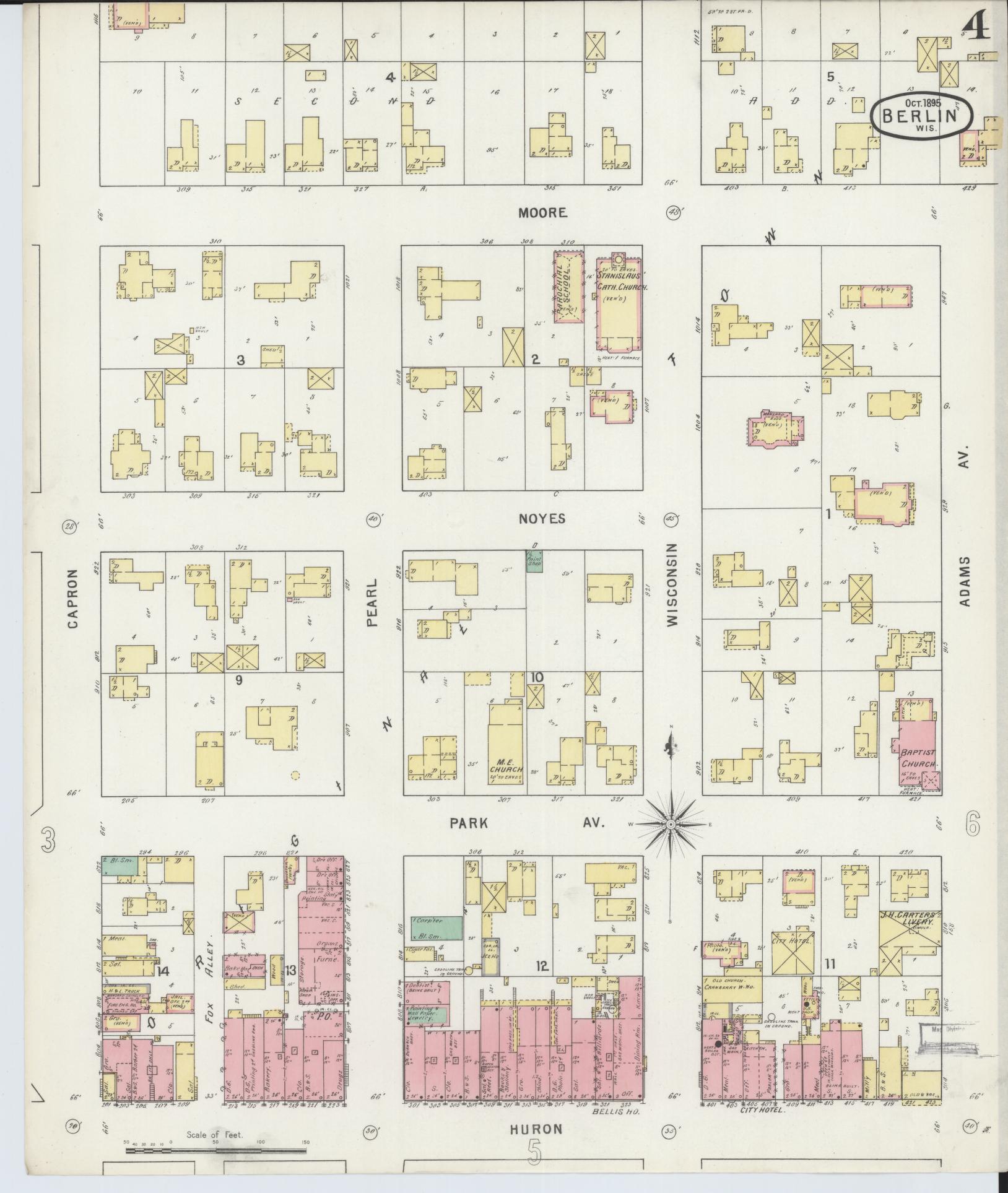 Sanborn Fire Insurance Map from Berlin, Green Lake County, Wisconsin (1895), Sheet #0004 - Complete Map Set gallery image, historic Sanborn map, vintage wall art, Wisconsin Wisconsin