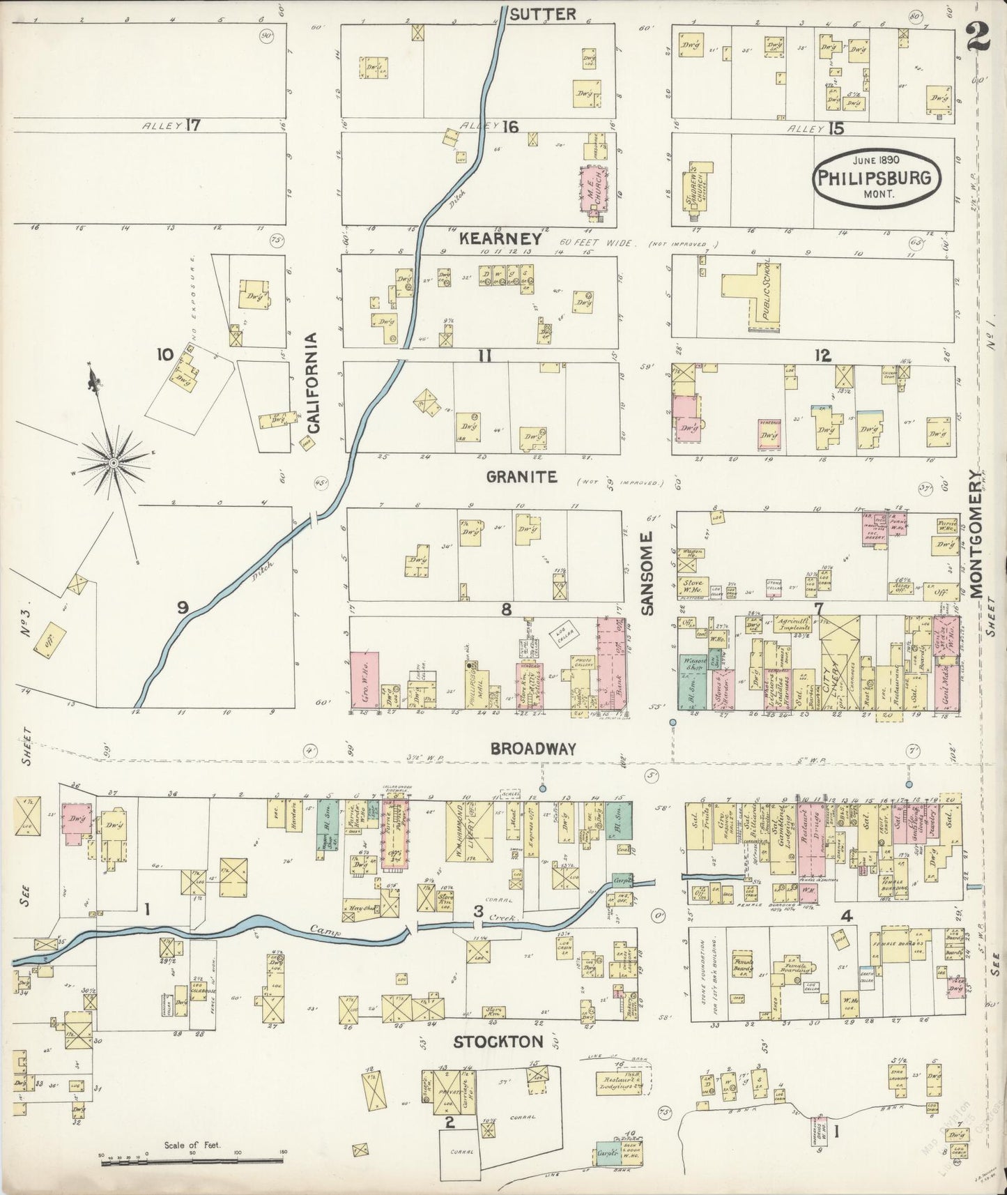 Sanborn Fire Insurance Map from Philipsburg, Granite County, Montana (1890), Sheet #0002 - Complete Map Set gallery image, historic Sanborn map, vintage wall art, Montana Montana