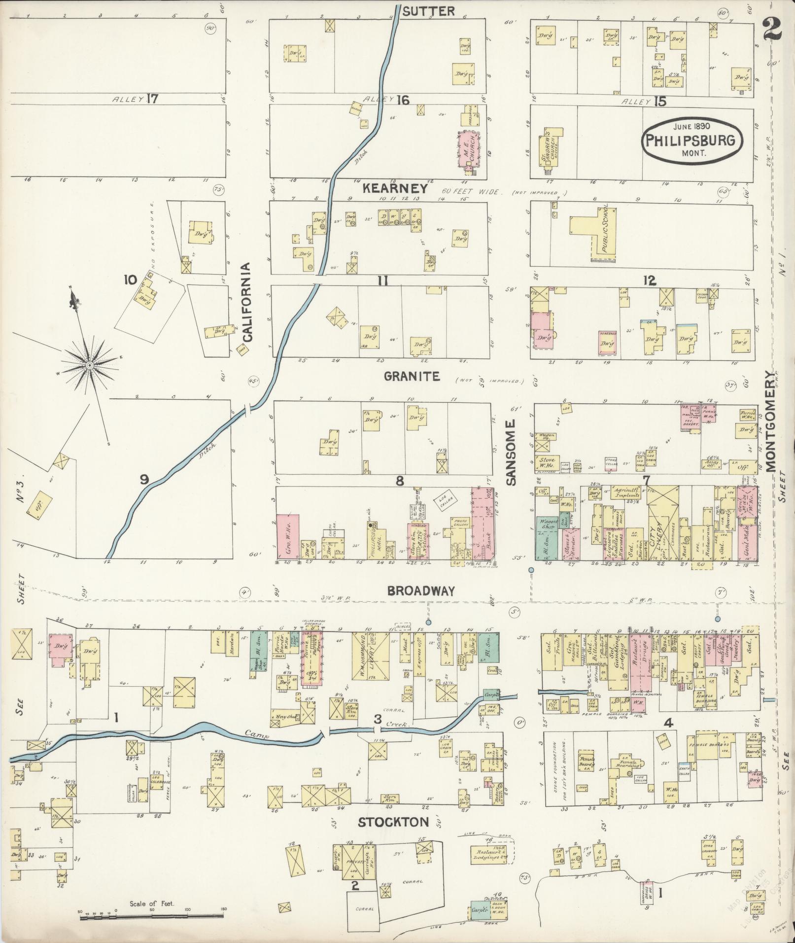 Sanborn Fire Insurance Map from Philipsburg, Granite County, Montana (1890), Sheet #0002 - Complete Map Set gallery image, historic Sanborn map, vintage wall art, Montana Montana