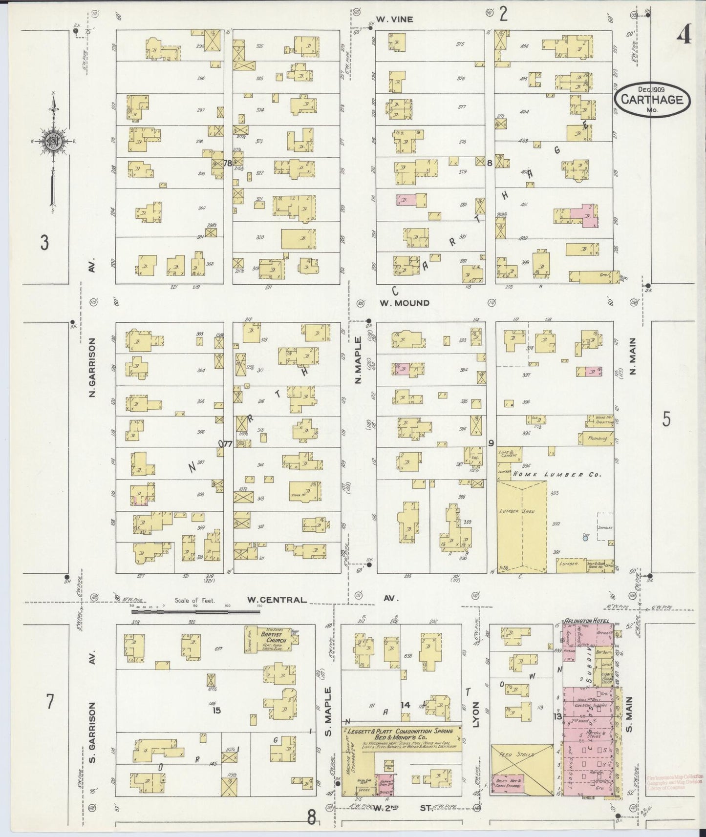 Sanborn Fire Insurance Map from Carthage, Jasper County, Missouri (1909), Sheet #0004 - Complete Map Set gallery image, historic Sanborn map, vintage wall art, Missouri Missouri