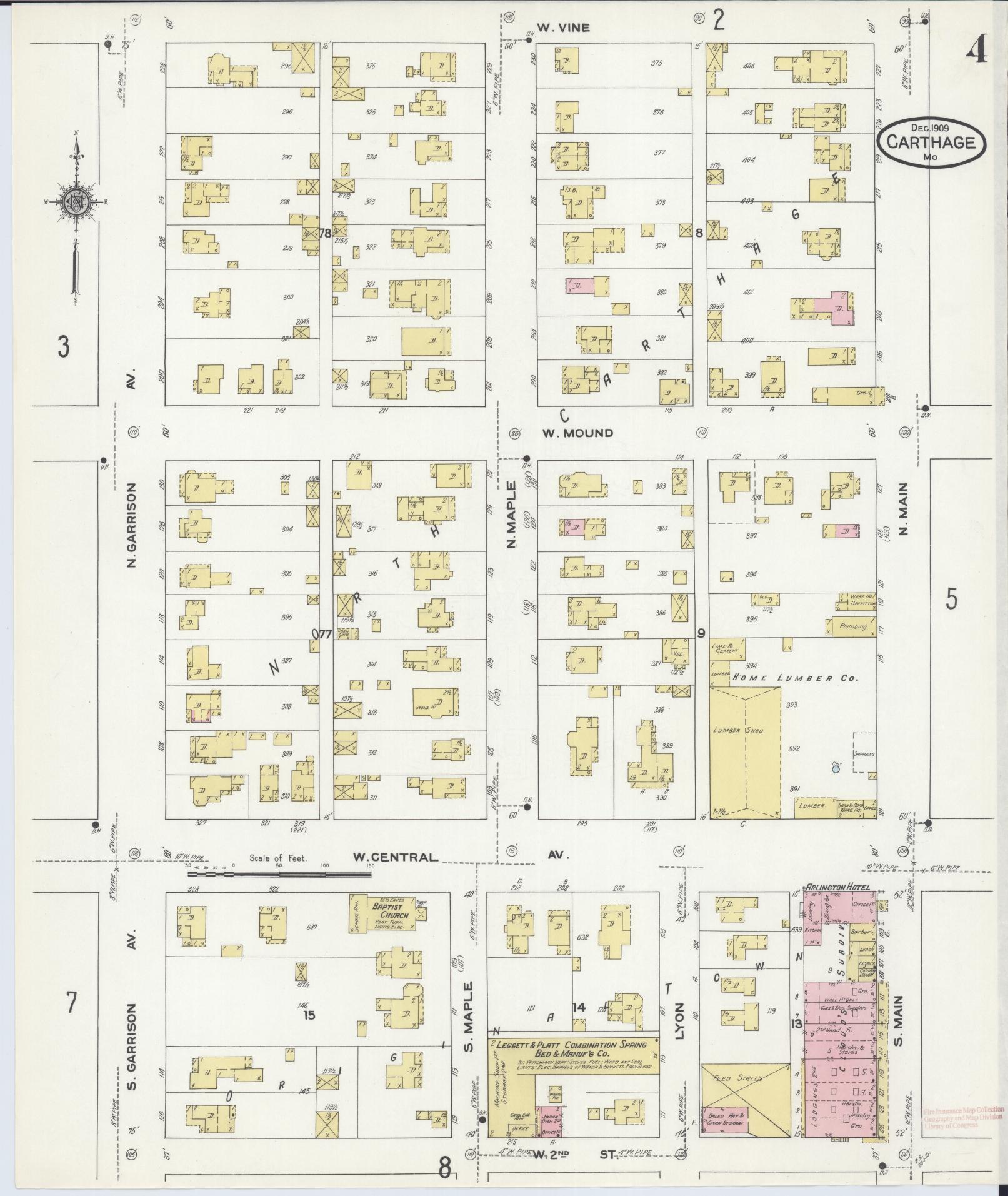Sanborn Fire Insurance Map from Carthage, Jasper County, Missouri (1909), Sheet #0004 - Complete Map Set gallery image, historic Sanborn map, vintage wall art, Missouri Missouri