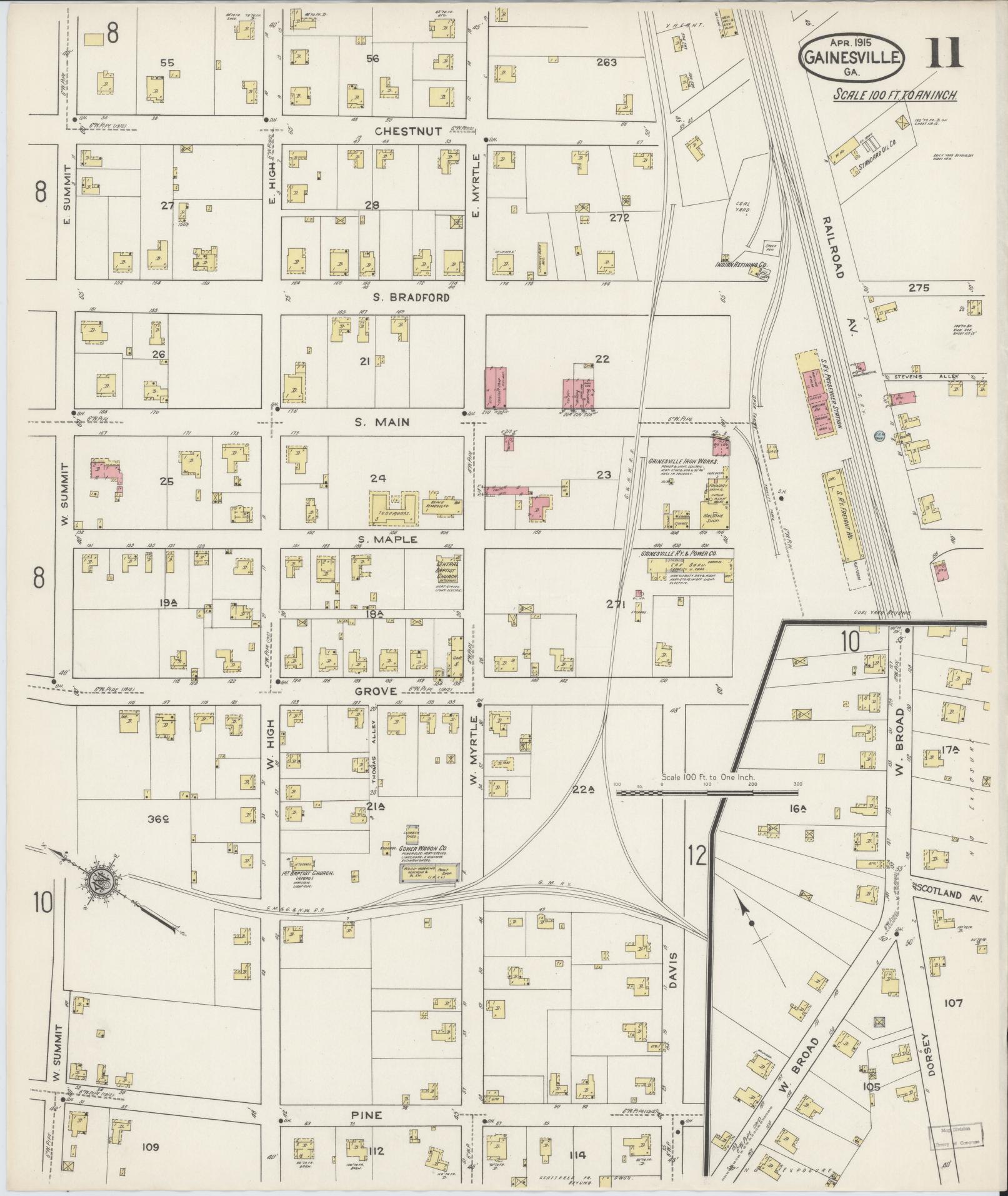 Sanborn Fire Insurance Map from Gainesville, Hall County, Georgia (1915), Sheet #0011 - Complete Map Set gallery image, historic Sanborn map, vintage wall art, Georgia Georgia